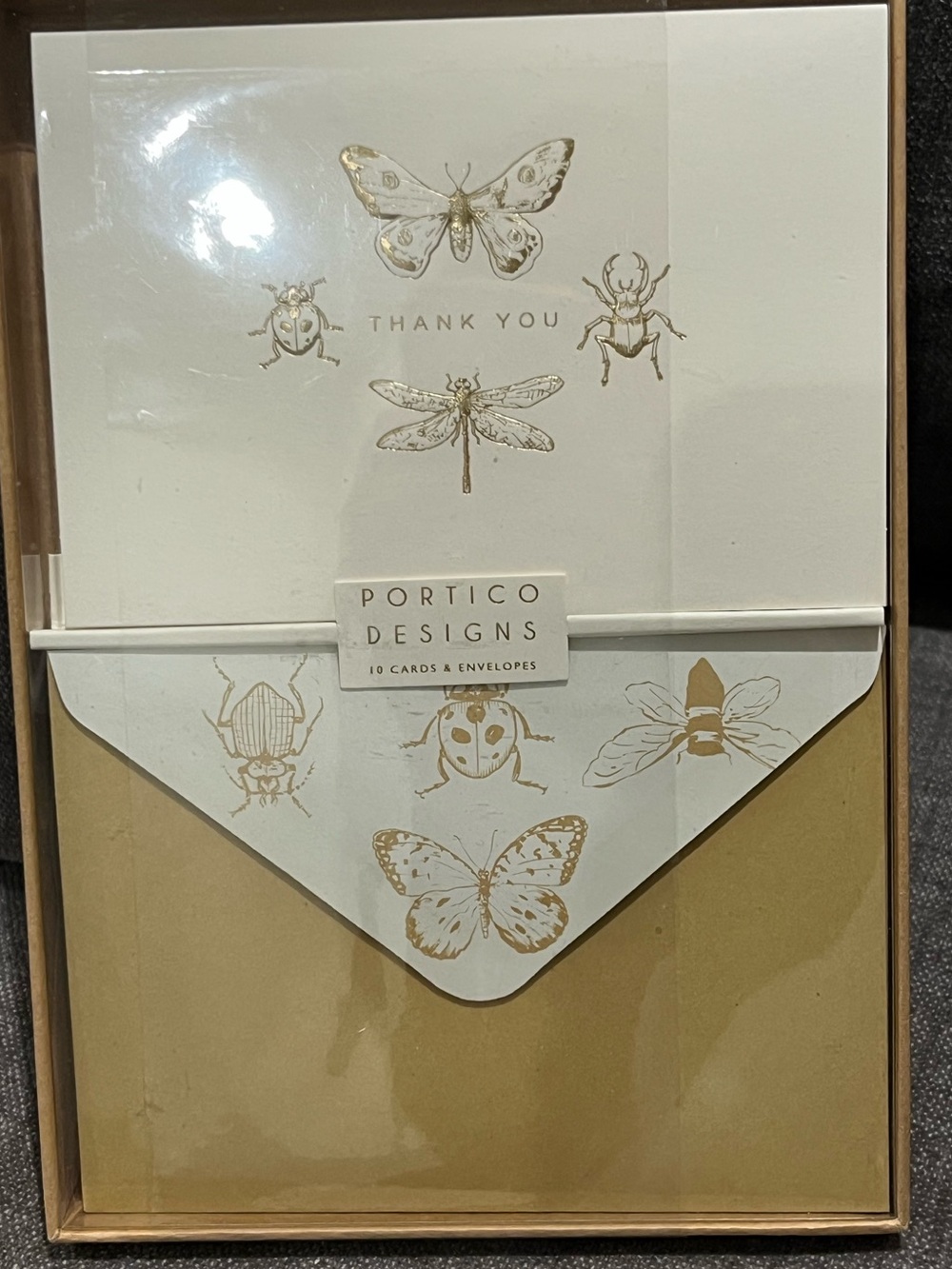 Gold Insect Thank You Cards - Set of 10 and envelope  inside plain